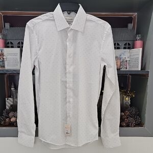 Lucky Brand White Blue Line Print  Dress Shirt Slim Fit Size Small